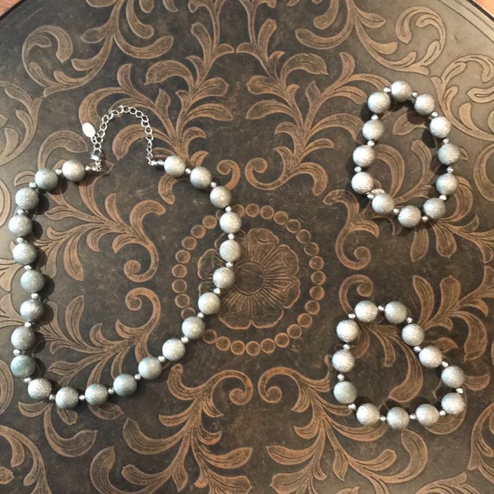 Vintage Cookie Lee textured silver beaded necklace & matching layered bracelets
